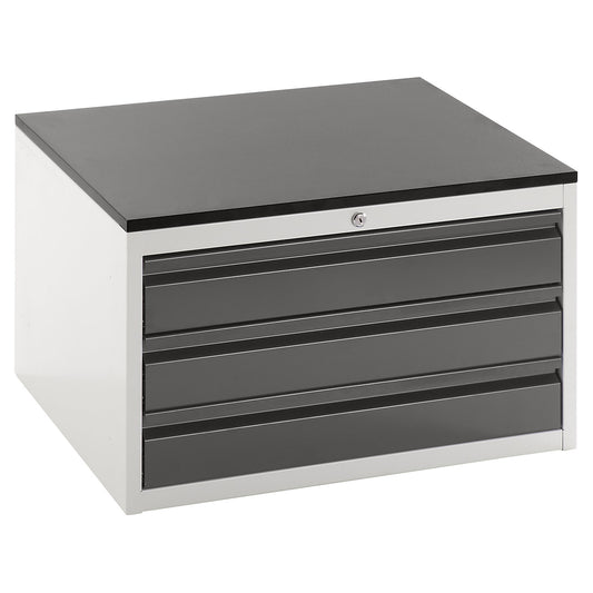 Drawer cupboard with telescopic guides, height 460 mm, 3 x 120 mm drawers, light grey / charcoal, width 770 mm.