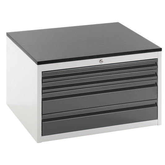 Drawer cupboard with telescopic guides, height 460 mm, drawers: 2 x 60, 2 x 120 mm, light grey / charcoal, width 770 mm.