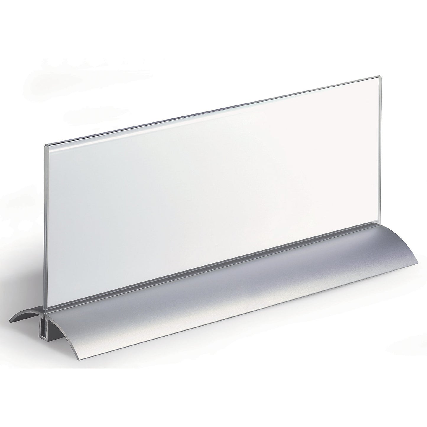 Table place name holder, acrylic, with aluminium base, HxW 105 x 297 mm, pack of 4.