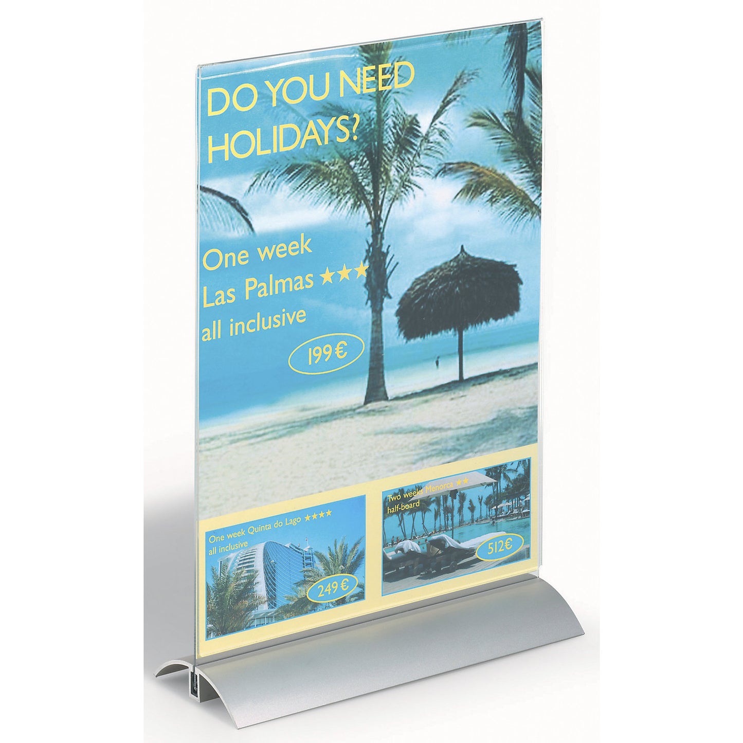 Tabletop stand, acrylic with aluminium base, A4, HxWxD 322 x 212 x 85 mm, pack of 6.