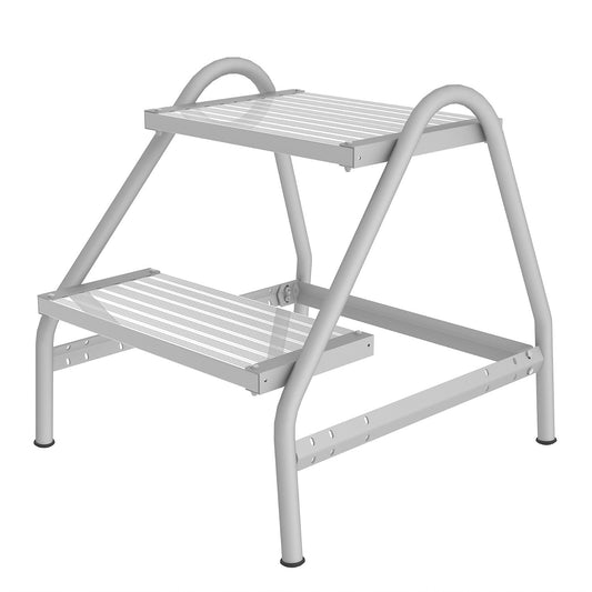 Work platform, tubular steel, steps made of ribbed aluminium profiles, 2 steps.