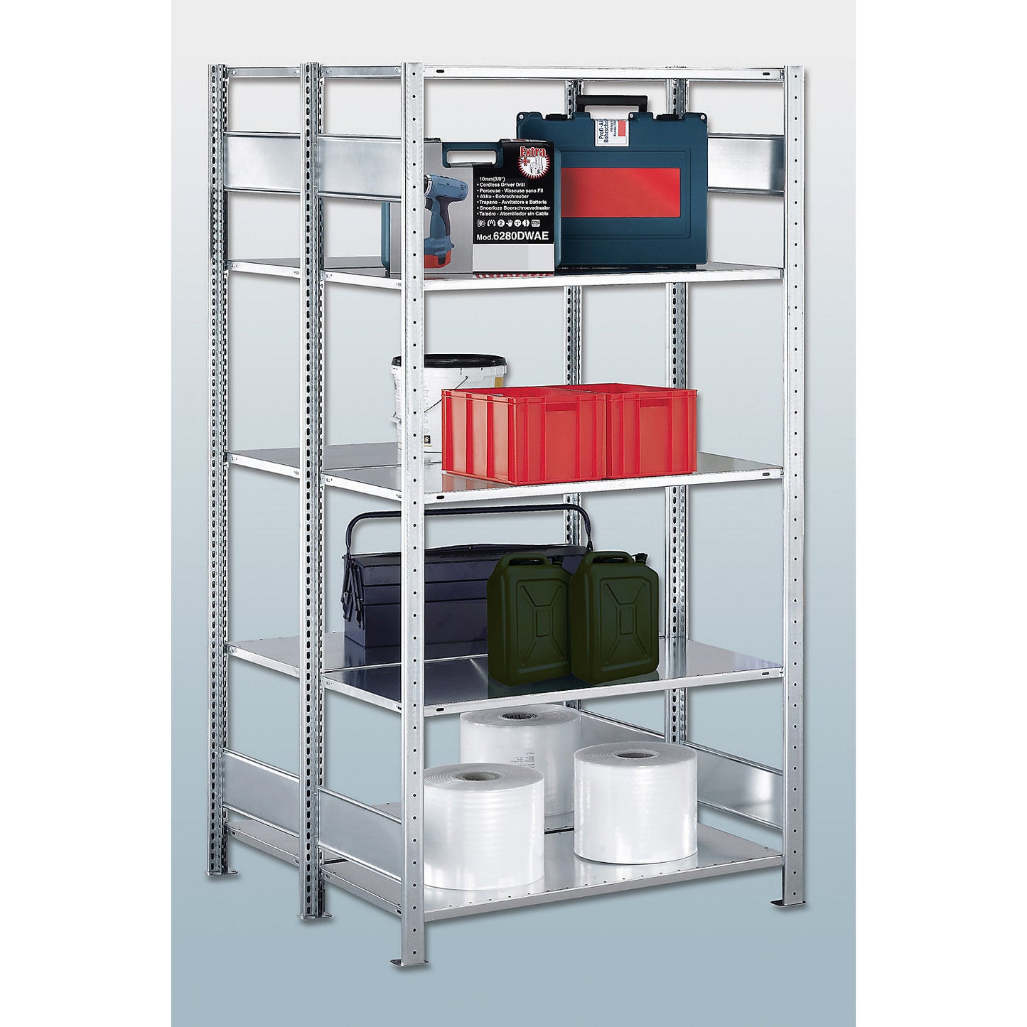 Boltless shelving unit, double row, shelf WxD 1000 x (2 x 400) mm, zinc plated, height 2000 mm, standard shelf unit.