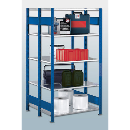 Boltless shelving unit, double row, shelf WxD 1000 x (2 x 400) mm, blue, height 2000 mm, standard shelf unit.