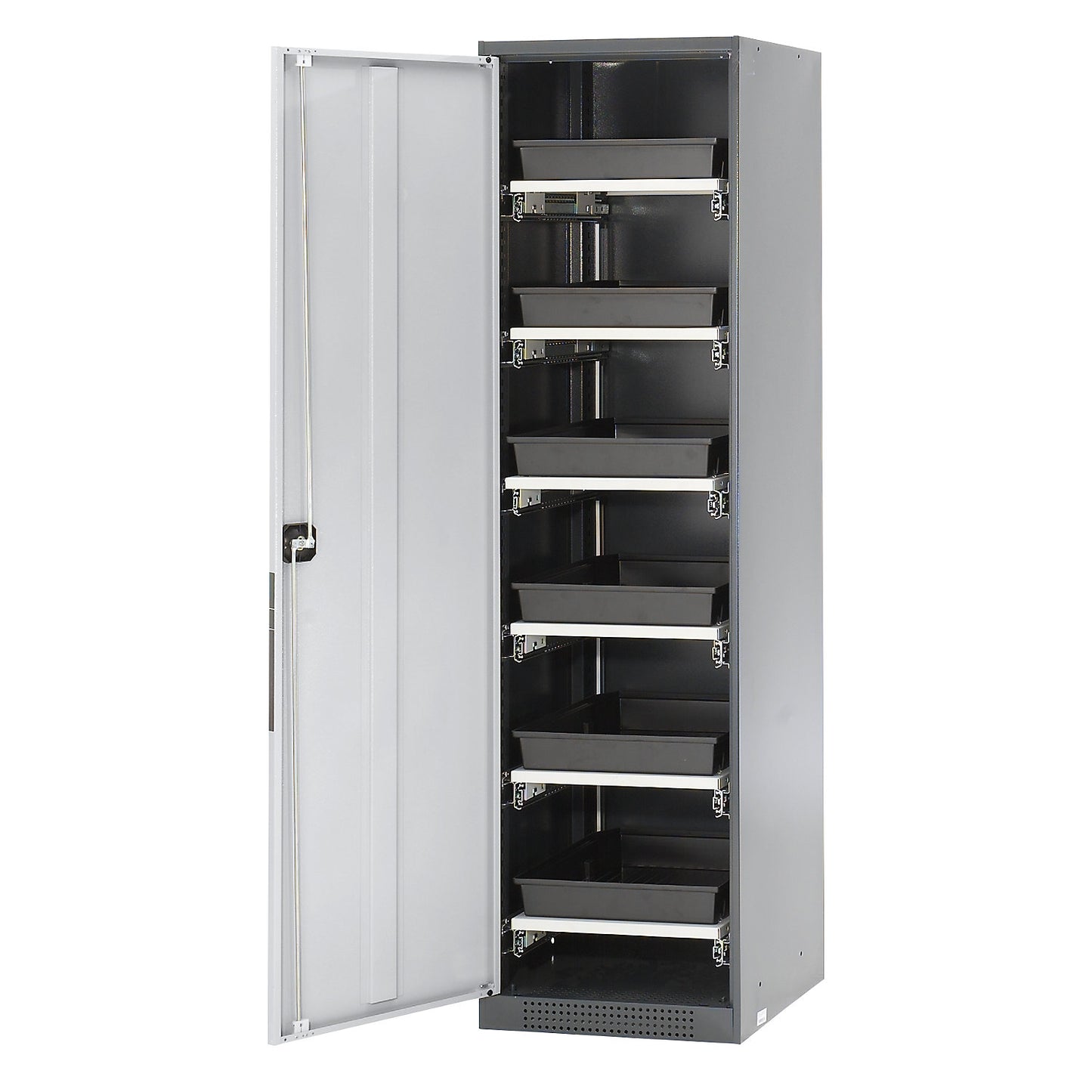 Laboratory chemical storage cupboard, 1 door, tall, 6 drawers, without vision panel, grey.