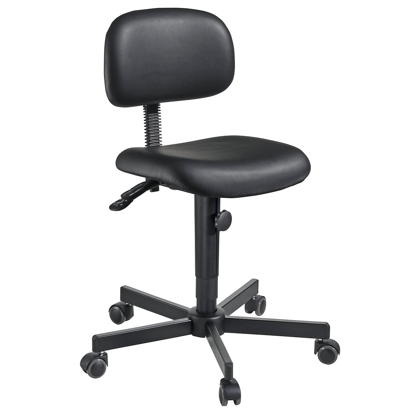 Industrial swivel chair, manual height adjustment, with castors, vinyl.
