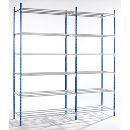 Boltless shelving unit, with tubular shelves, HxWxD 2496 x 1270 x 600 mm, standard shelf unit.