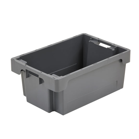 Stack/nest container made of HDPE, capacity 40 l, solid walls and base, grey.
