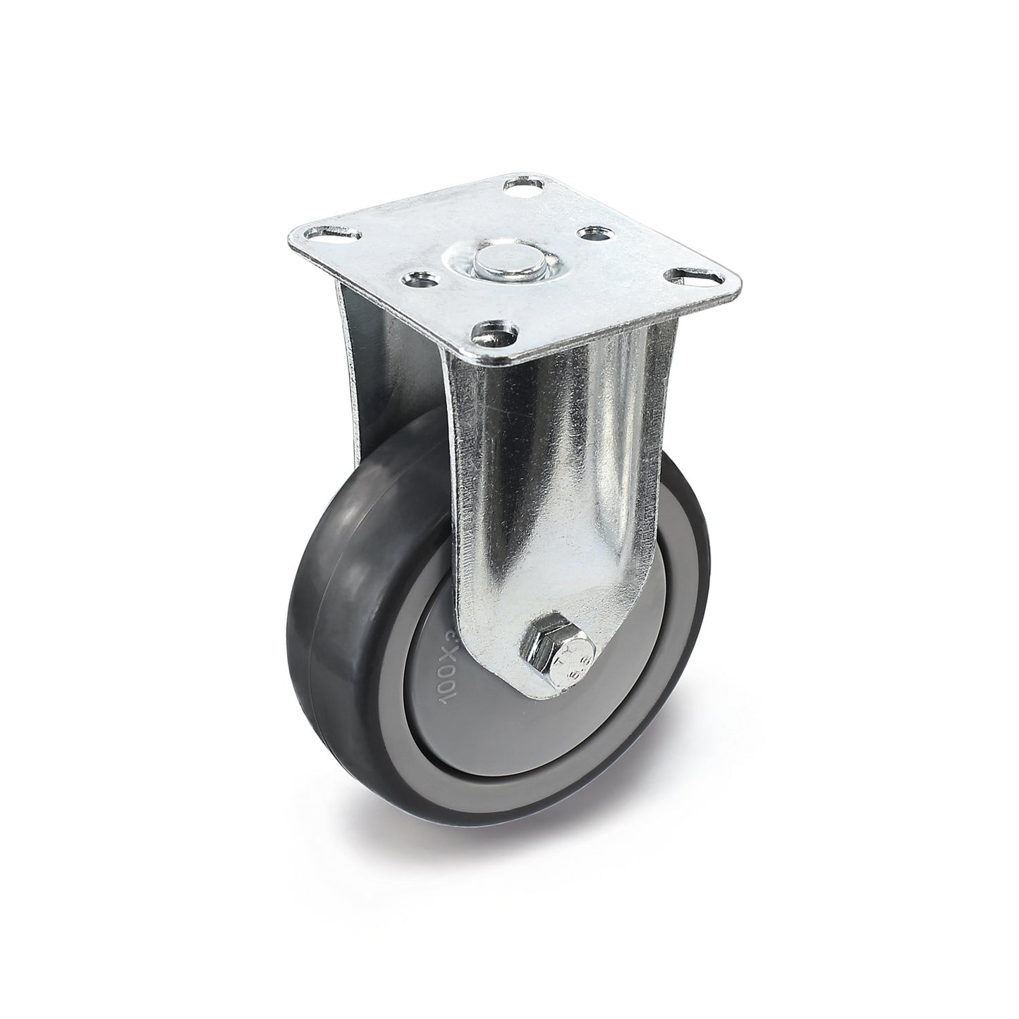 Rubber tyre, thermoplastic, with mounting plate, wheel Ø x width 50 x 18 mm, fixed castor.