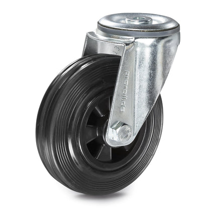 Solid rubber tyre on plastic rim, wheel Ø x width 125 x 38 mm, swivel castor.