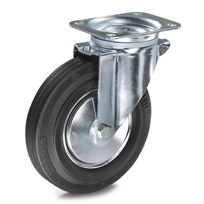Solid rubber tyre, wheel Ø x width 125 x 38 mm, swivel castor.