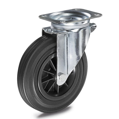 Solid rubber tyre on plastic rim, wheel Ø x width 100 x 30 mm, swivel castor.