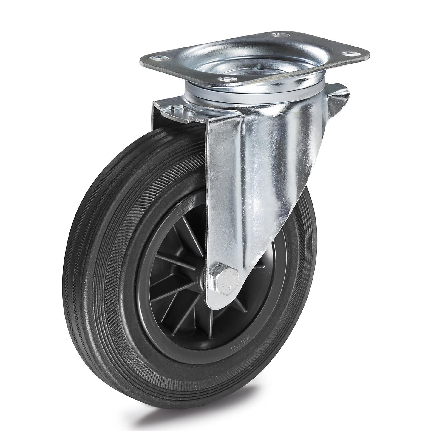 Solid rubber tyre on plastic rim, wheel Ø x width 80 x 25 mm, swivel castor.
