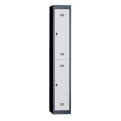 Hamburg double deck clothes locker, 1 compartment, width 300 mm, standard unit, charcoal / light grey.