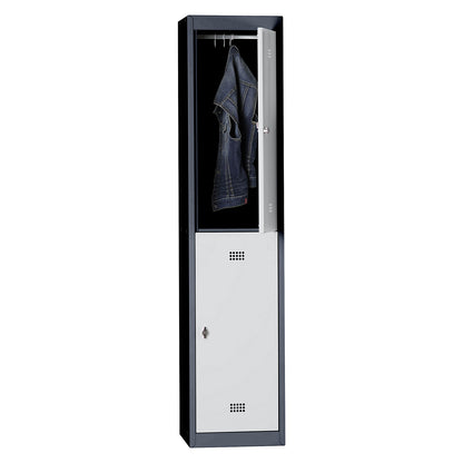 Hamburg double deck clothes locker, 1 compartment, width 400 mm, standard unit, charcoal / light grey.