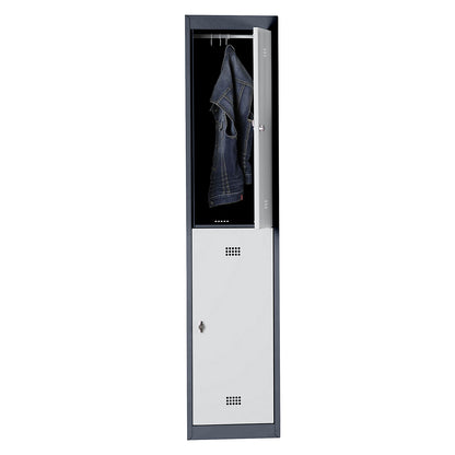 Hamburg double deck clothes locker, 1 compartment, width 400 mm, extension unit, charcoal / light grey.