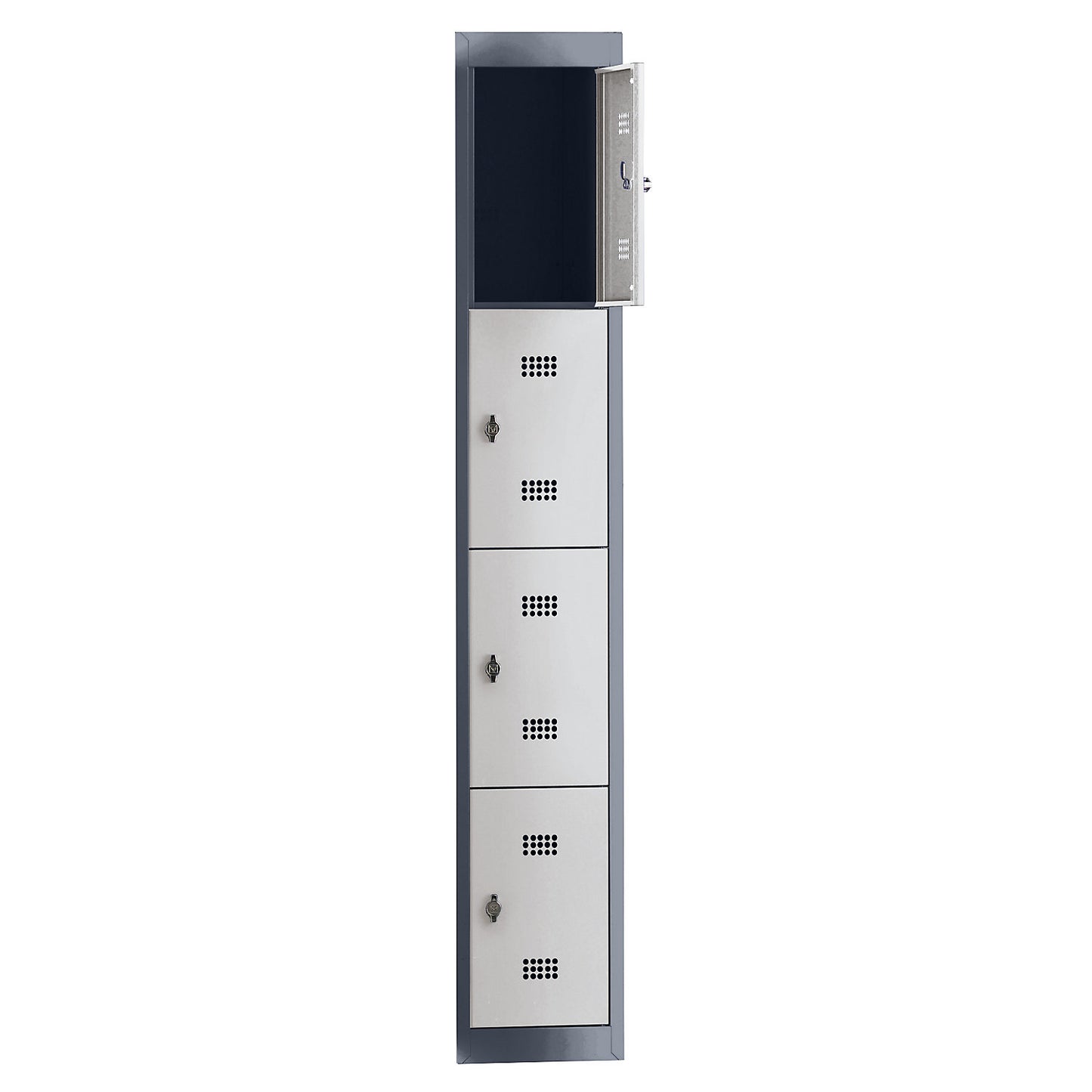Hamburg 4-fold compartment locker, 1 compartment, 4 compartments, height 410 mm, width 300 mm, extension unit, charcoal / light grey.