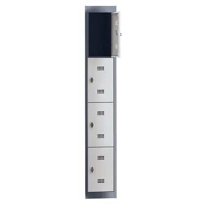 Hamburg 4-fold compartment locker, 1 compartment, 4 compartments, height 410 mm, width 300 mm, extension unit, charcoal / light grey.