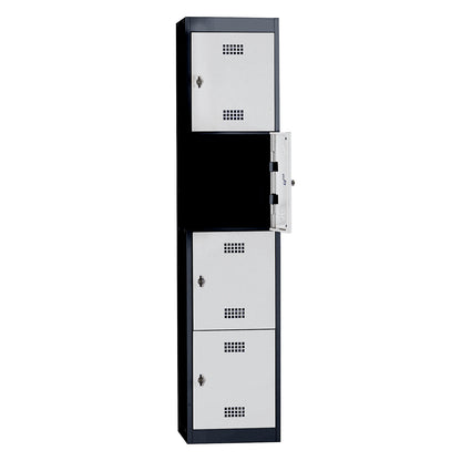 Hamburg 4-fold compartment locker, 1 compartment, 4 compartments, height 410 mm, width 400 mm, standard unit, charcoal / light grey.