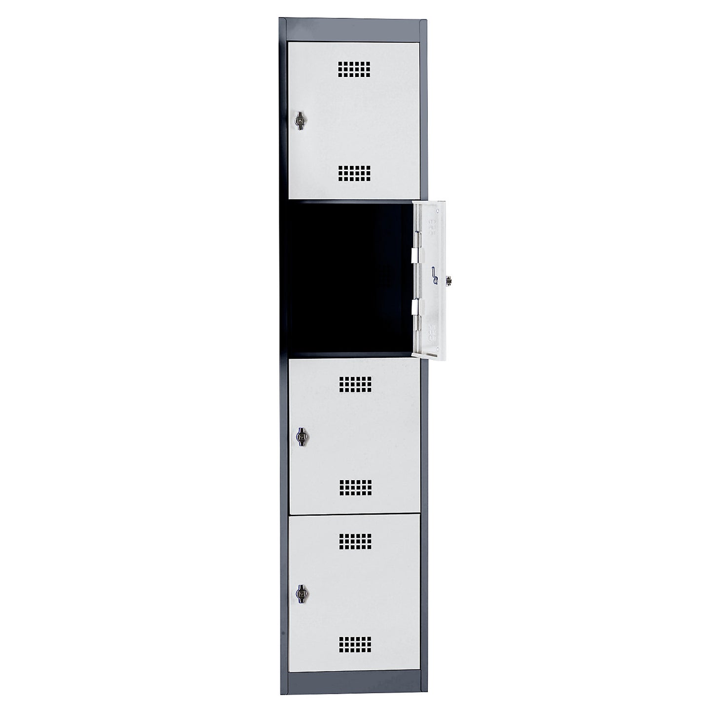Hamburg 4-fold compartment locker, 1 compartment, 4 compartments, height 410 mm, width 400 mm, extension unit, charcoal / light grey.