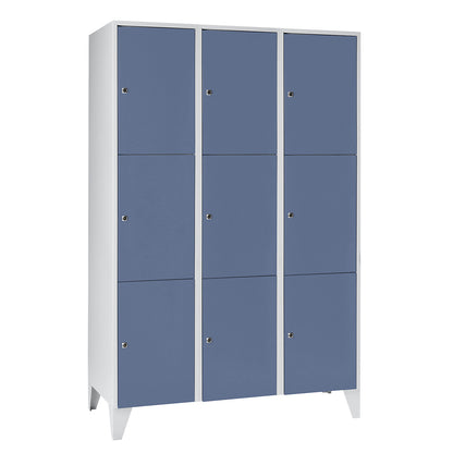 Munich 3-fold compartment locker, 3 compartments, width 1200 mm, pigeon blue.