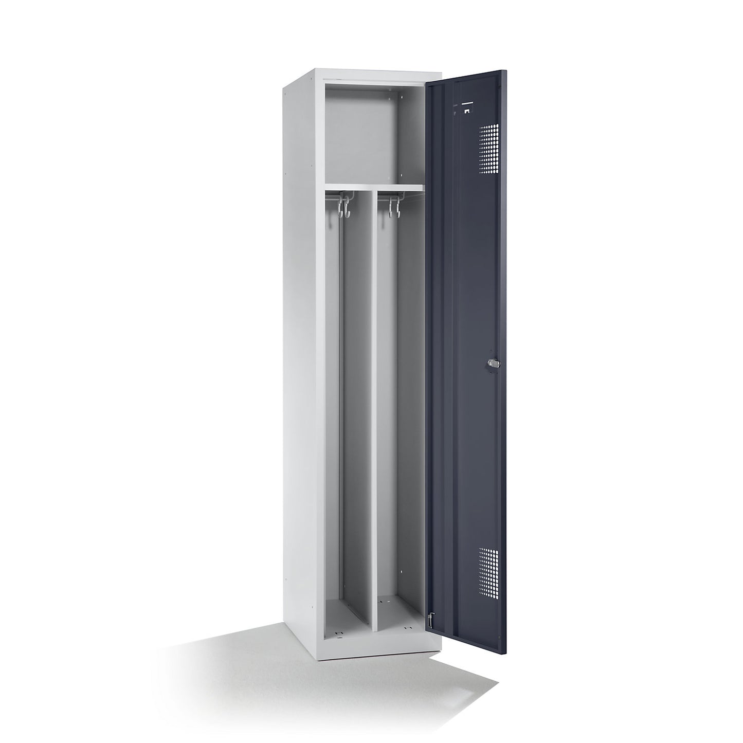 Amsterdam clean and dirty locker, centre divider, 1 compartment, light grey / basalt grey, width 400 mm, cylinder lock.
