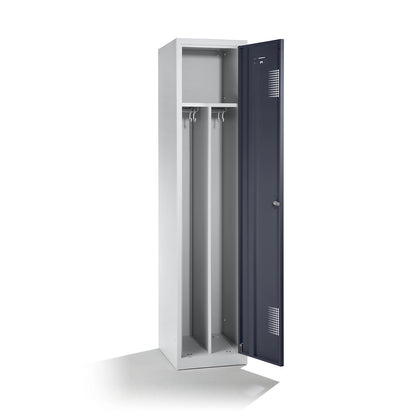 Amsterdam clean and dirty locker, centre divider, 1 compartment, light grey / basalt grey, width 400 mm, cylinder lock.