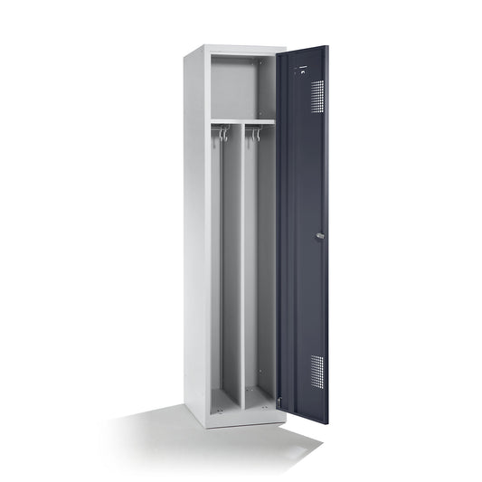 Amsterdam clean and dirty locker, centre divider, 1 compartment, light grey / basalt grey, width 400 mm, cylinder lock.