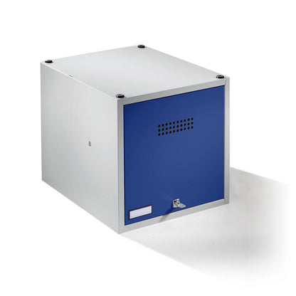 Köln individual locker, extendable, HxWxD 400 x 400 x 500 mm, with security cylinder lock, door gentian blue.