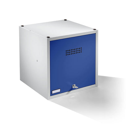 Köln individual locker, extendable, HxWxD 500 x 500 x 500 mm, with security cylinder lock, door gentian blue.
