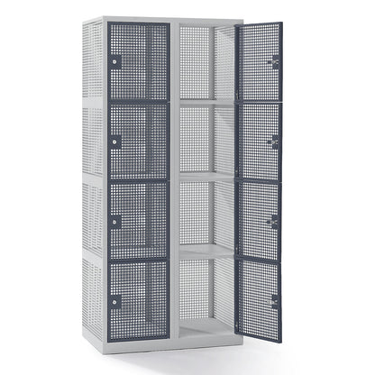 4-fold compartment locker, perforated sheet steel, 2 compartments, light grey / basalt grey.