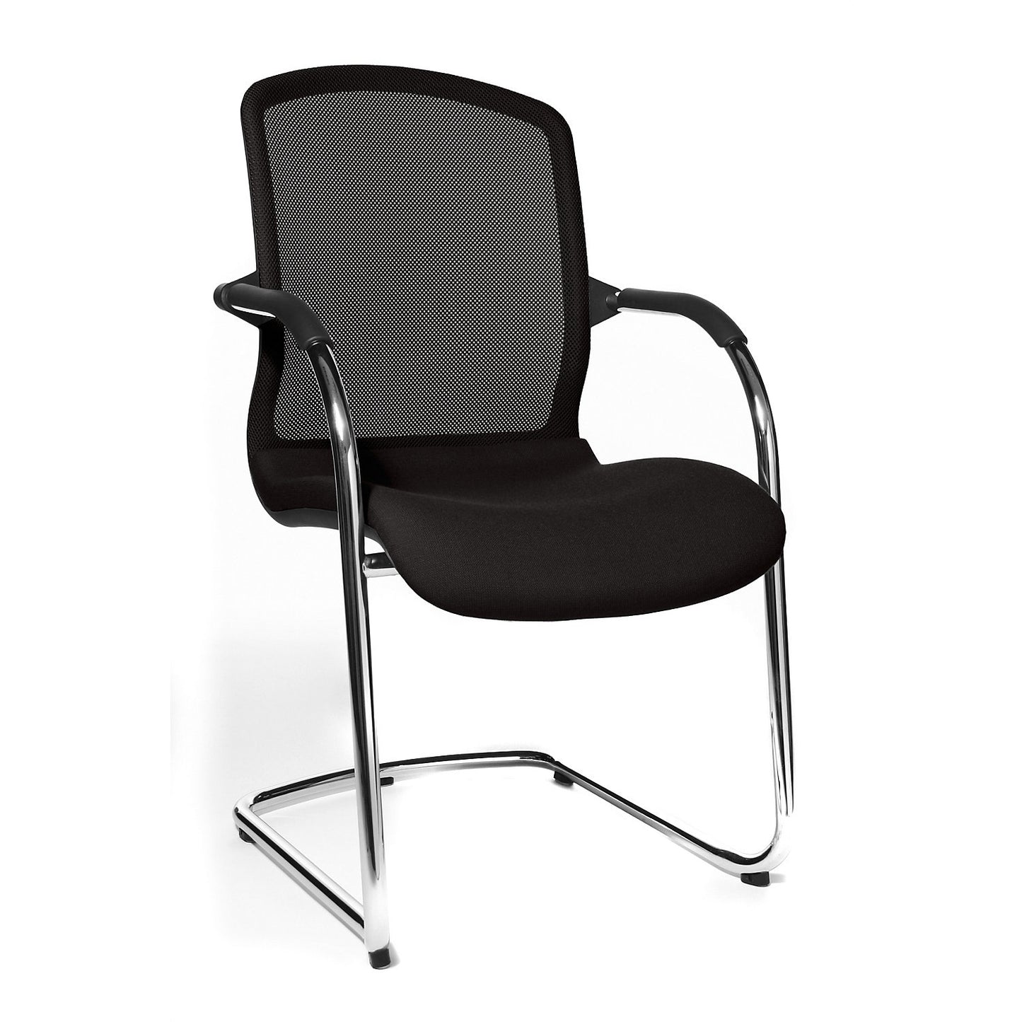OPEN CHAIR - the designer visitor's chair, cantilever chair with mesh back rest, pack of 2, black.