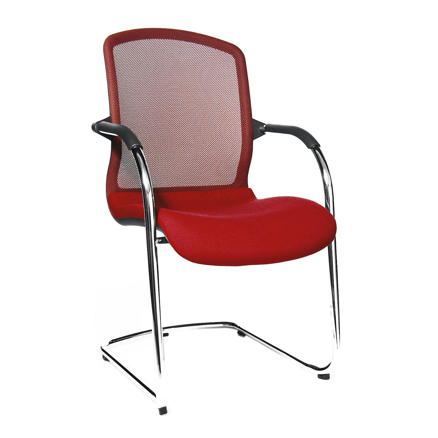 OPEN CHAIR - the designer visitor's chair, cantilever chair with mesh back rest, pack of 2, red.