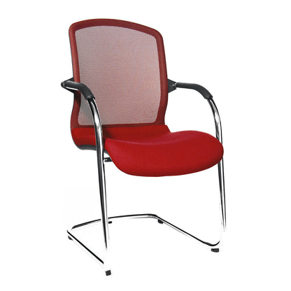 OPEN CHAIR - the designer visitor's chair, cantilever chair with mesh back rest, pack of 2, red.