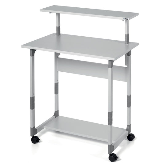 Computer trolley, height adjustable, light grey.