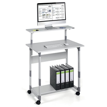 Computer trolley, height adjustable, light grey.