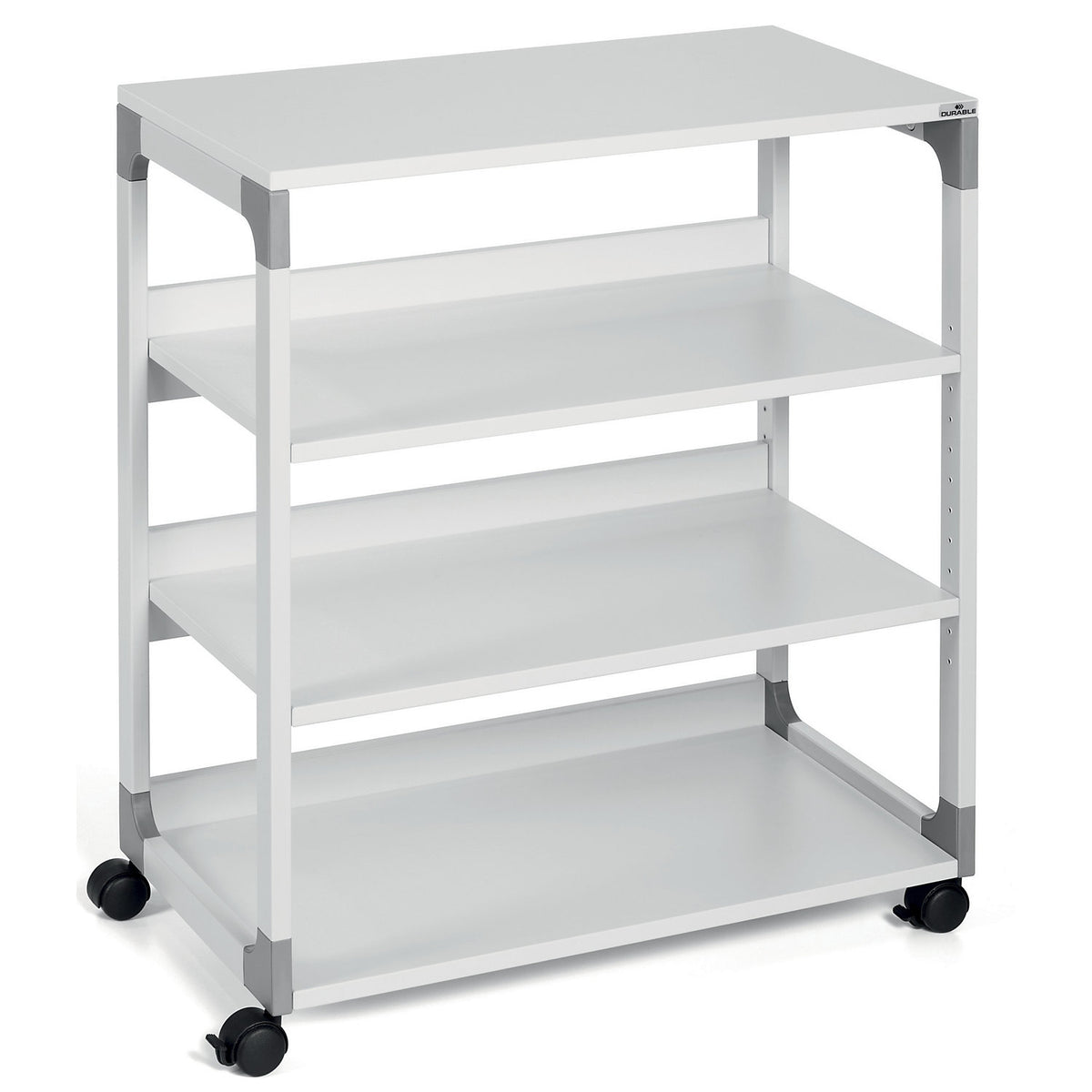 Multifunction / printer trolley, 4 shelves, light grey.