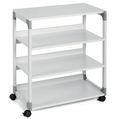 Multifunction / printer trolley, 4 shelves, light grey.