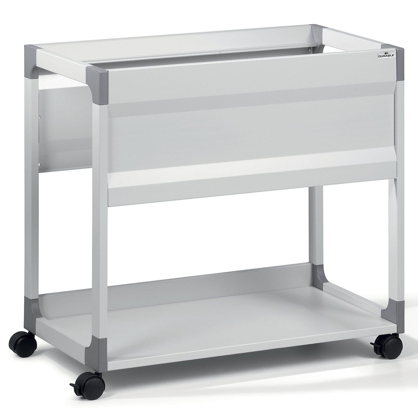 Suspension file trolley, for 90 files, 1 shelf, 1 storage shelf, light grey.