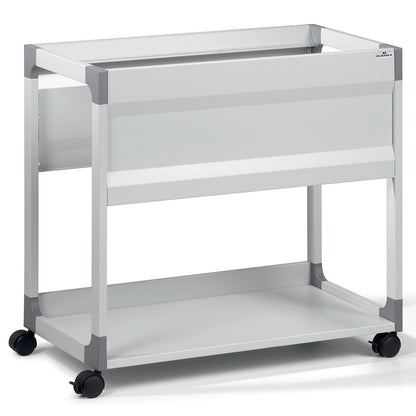 Suspension file trolley, for 90 files, 1 shelf, 1 storage shelf, light grey.