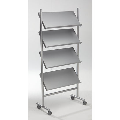 Brochure display stands, capacity 12 x A4, white aluminium.