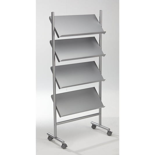 Brochure display stands, capacity 12 x A4, white aluminium.