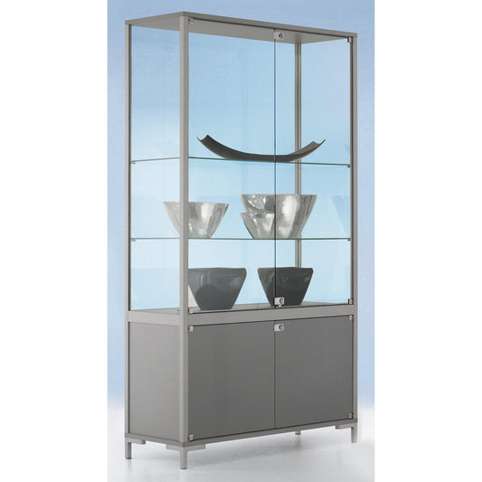 LINK cabinet with storage compartment, 4-sided glazing, with base cupboard, HxWxD 1860 x 800 x 400 mm.