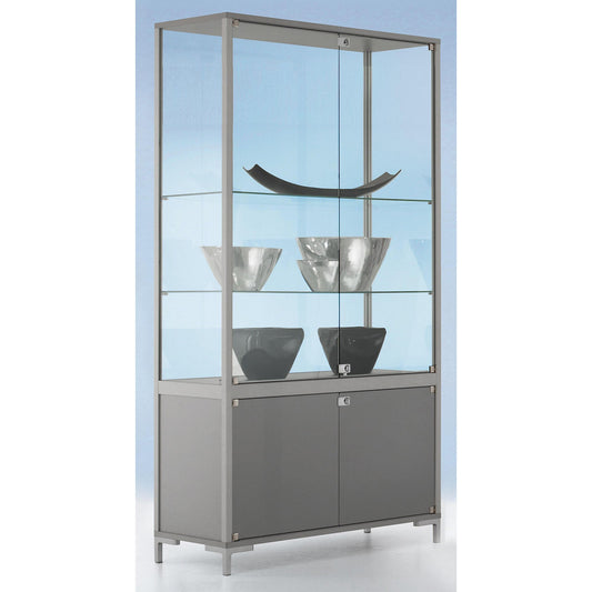LINK cabinet with storage compartment, 4-sided glazing, with base cupboard, HxWxD 1860 x 1000 x 400 mm.