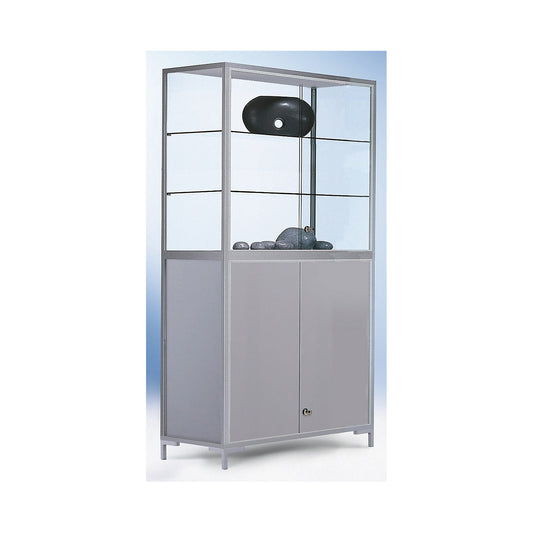 LINK cabinet with storage compartment, 4-sided glazing, with base cupboard, HxWxD 1860 x 1500 x 400 mm.