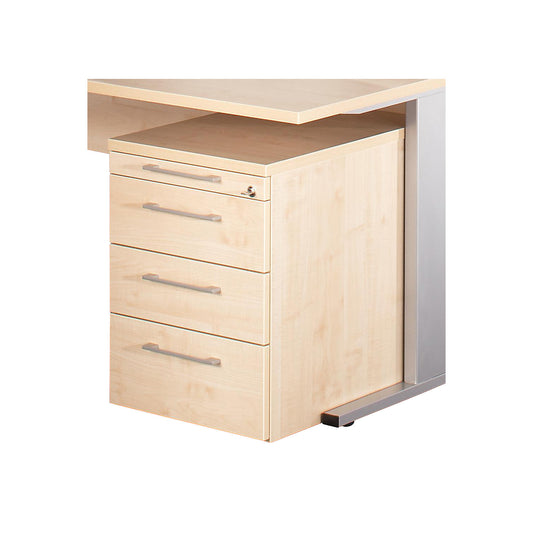 PETRA - Mobile pedestal, utensil tray, 3 drawers, maple finish.
