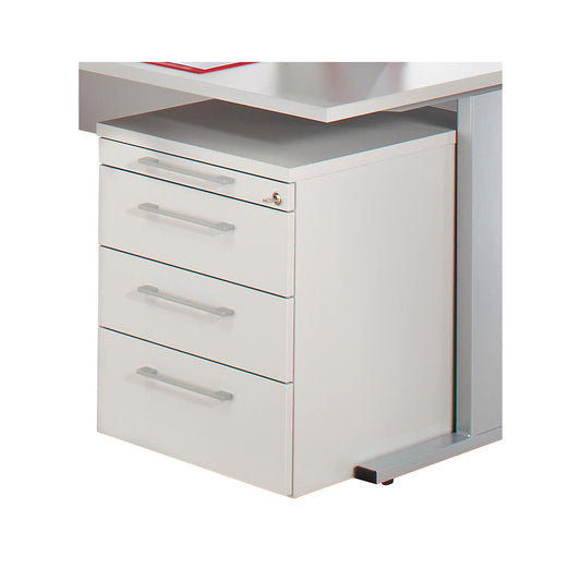PETRA - Mobile pedestal, utensil tray, 3 drawers, light grey.