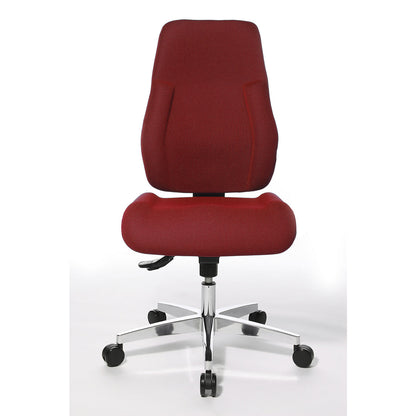 Operator swivel chair, frame made of aluminium, upholstered back rest, red cover.