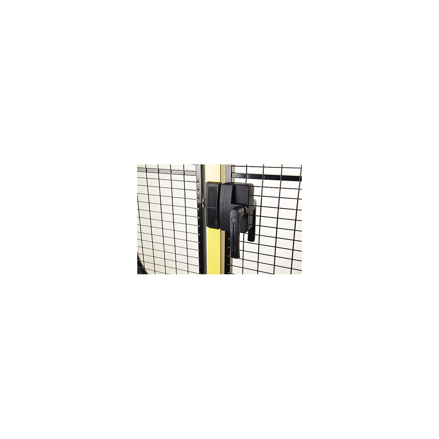 Hitch lock, for sliding door, for machine protective fencing.