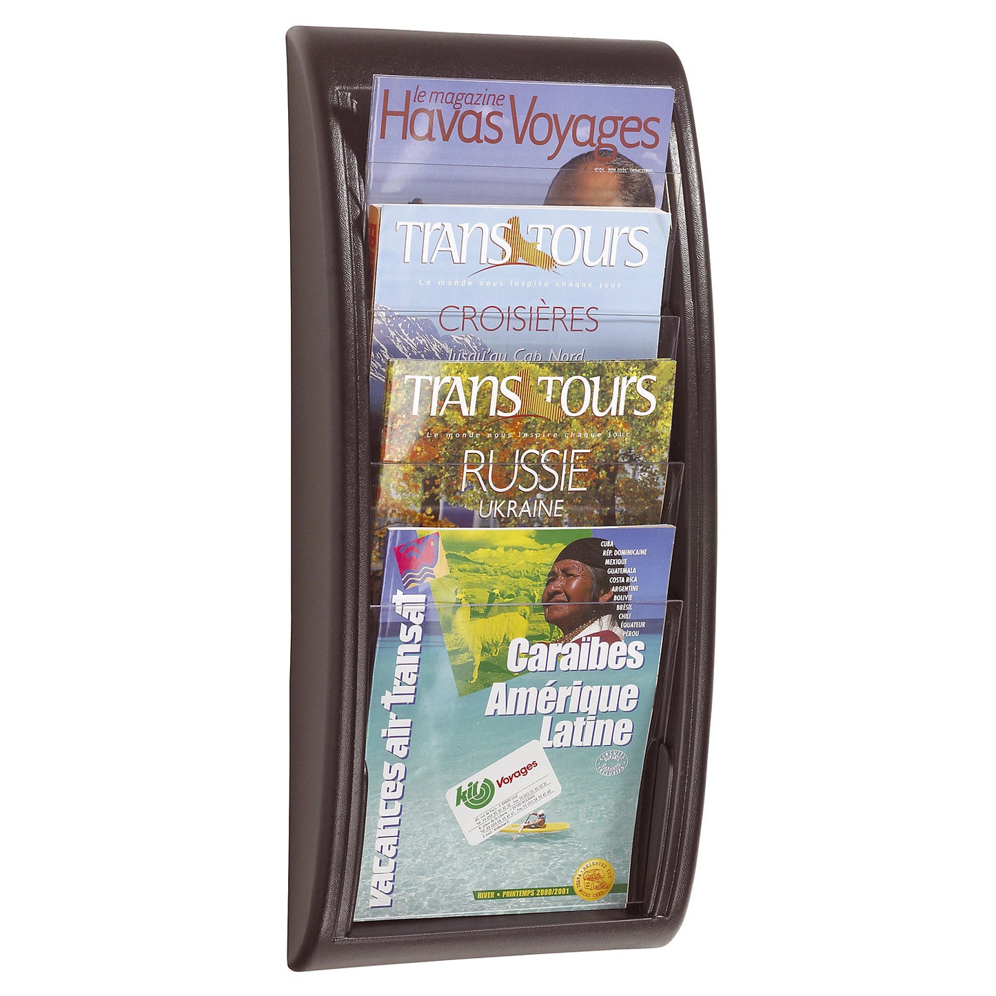 Wall mounted brochure racks, 4 compartments for A4, black, pack of 2.