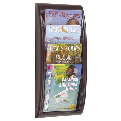 Wall mounted brochure racks, 4 compartments for A4, black, pack of 2.